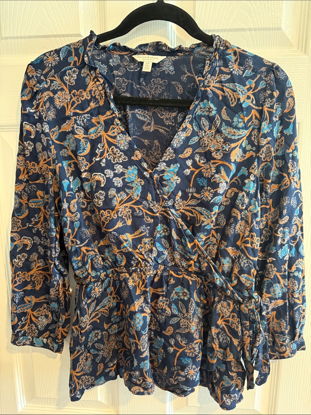 Lucky Brand Navy Floral Wrap Top with Tie